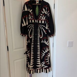 FARM Rio Black and Red Patterned Long Sleeve Dress